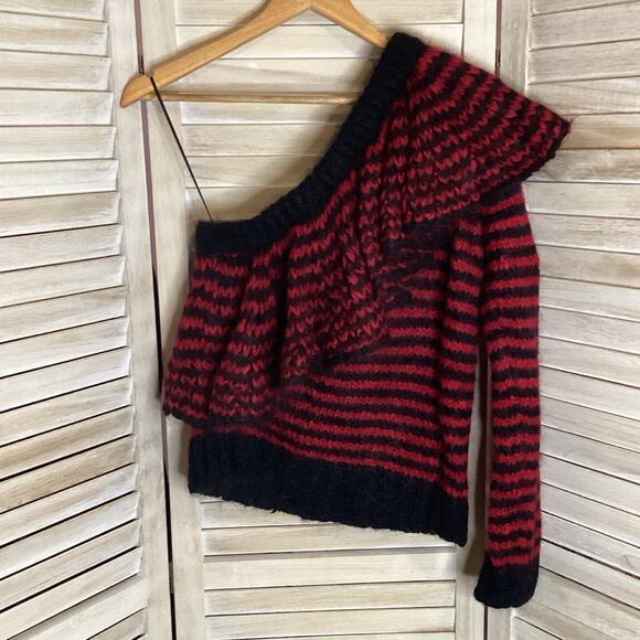 Philosophy Di Lorenzo Serafini Red Black Striped Ruffle Mohair Sweater S US 4 - Picture 8 of 12